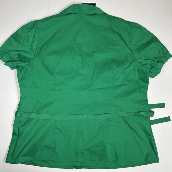 NWT George Women Green Short Puff Sleeve Button Up Shirt Top Collar V-neck XXL - Picture 6 of 6